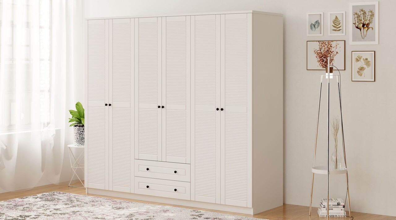 Dulap pentru haine, Hanah Home, Rb-064-01, 210x210x52 cm, Alb mat - imagine 6